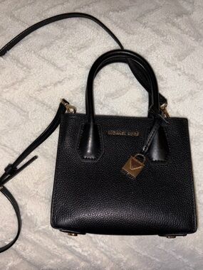 Michael Kors Black Pebbled Leather Satchel with Gold Hardware